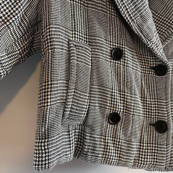 ZARA Checkered Double Breasted Quilted Oversized Short Coat - Picture 10 of 17